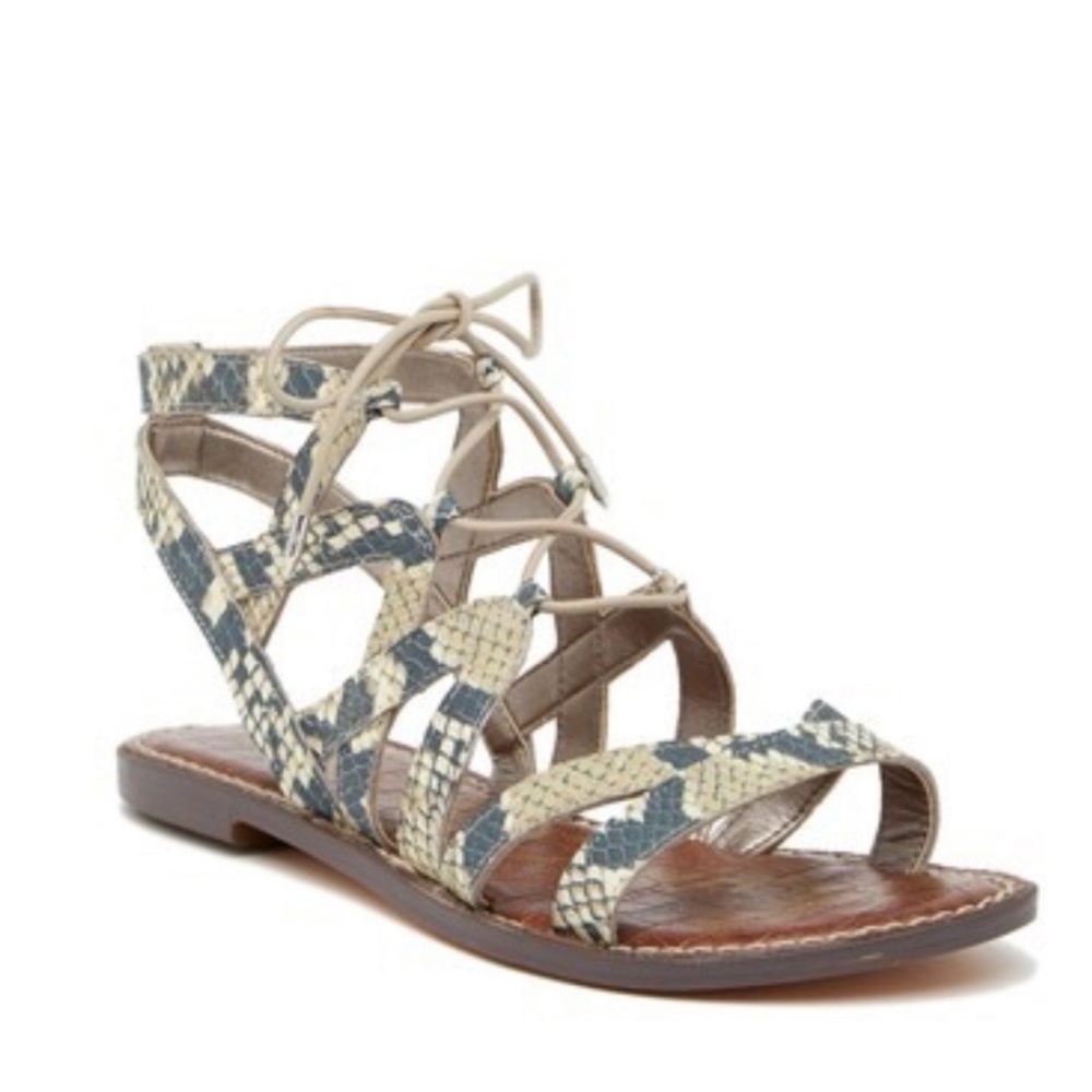 Sam Edelman Lace Up Snake-skin Sandals - Size 8.5